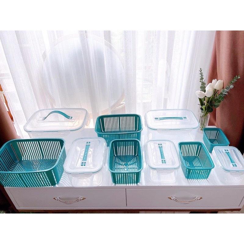 HỘP ĐỰNG THỰC PHẨM TỦ LẠNH - Set 5 hộp đựng thực phẩm tủ lạnh kèm rổ ráo nước đa năng cao cấp