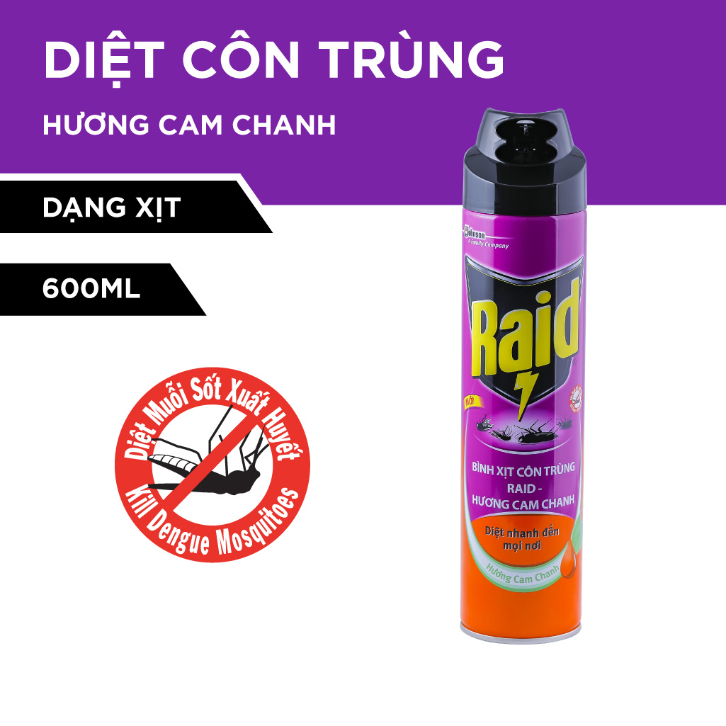 Bình xịt côn trùng RAID Hương Cam Chanh 600ml