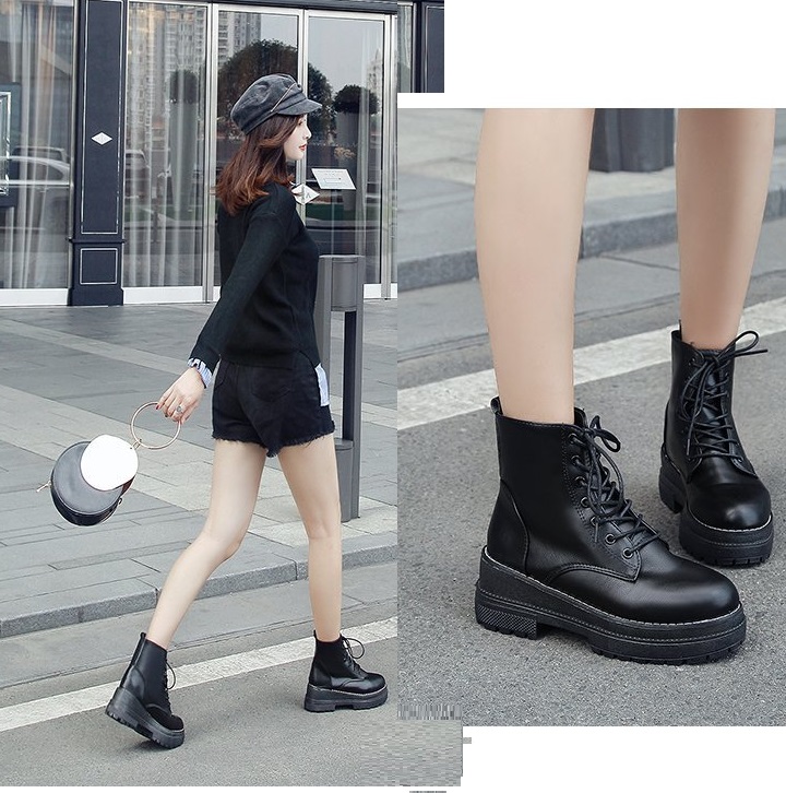 [HOT TREND_HÀNG XỊN] Giày combat boot, boots nữ, bốt ulzzang, bốt nữ cột dây đế viền chỉ cổ lửng cá tính S022