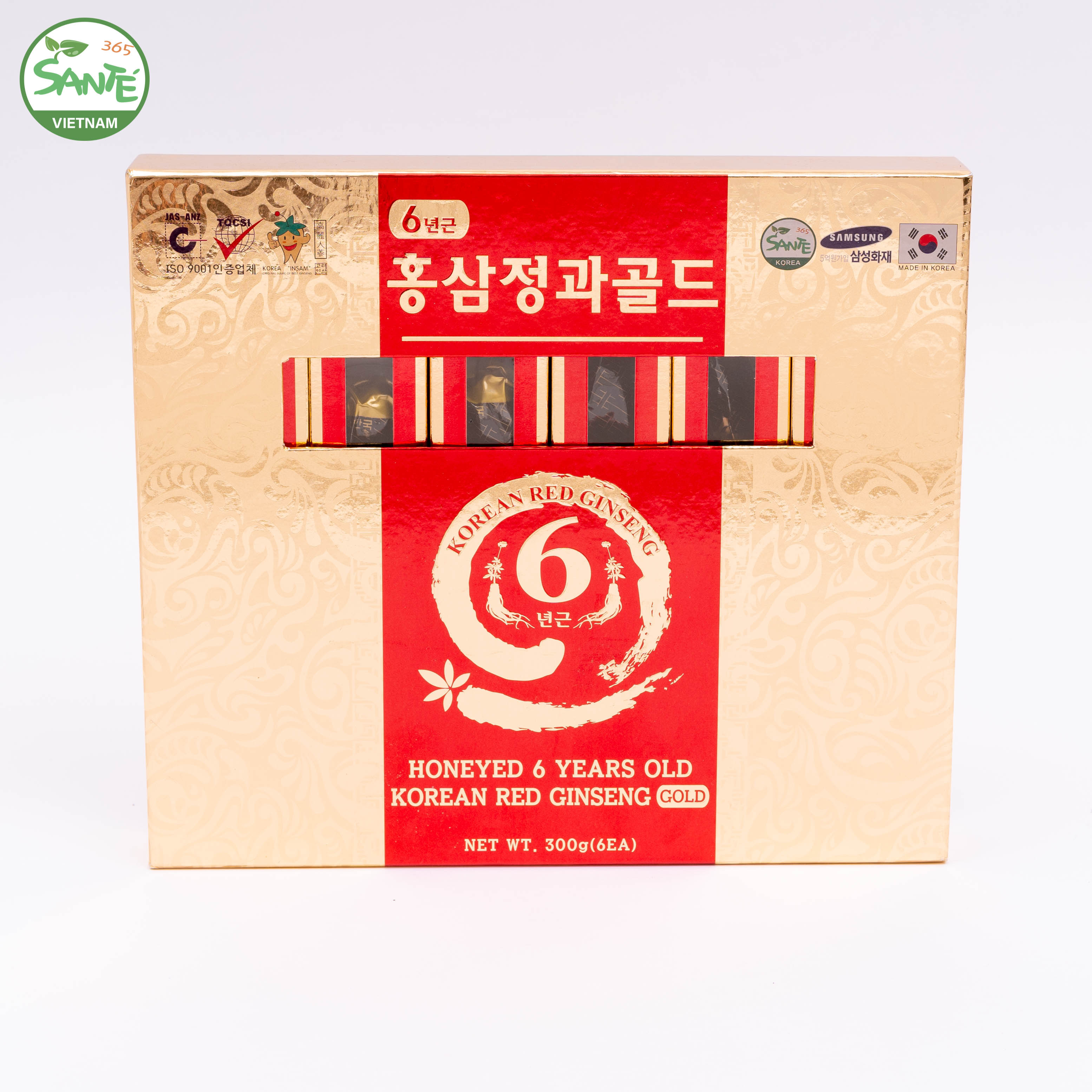 Sante365 - Hồng Sâm 6 Năm Tuổi Tẩm Mật Ong Gold hộp 300g (Honeyed 6 Years Old Korean Red Ginseng Gold) 