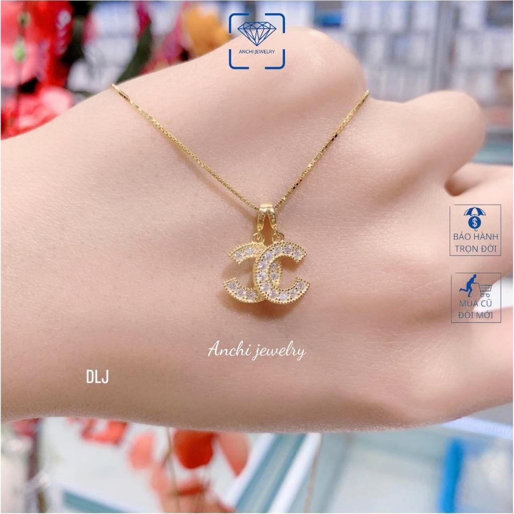 Vòng cổ nữ kèm mặt chữ C - bạc 925 mạ vàng thời trang, anchi jewelry, quà tặng bạn gái