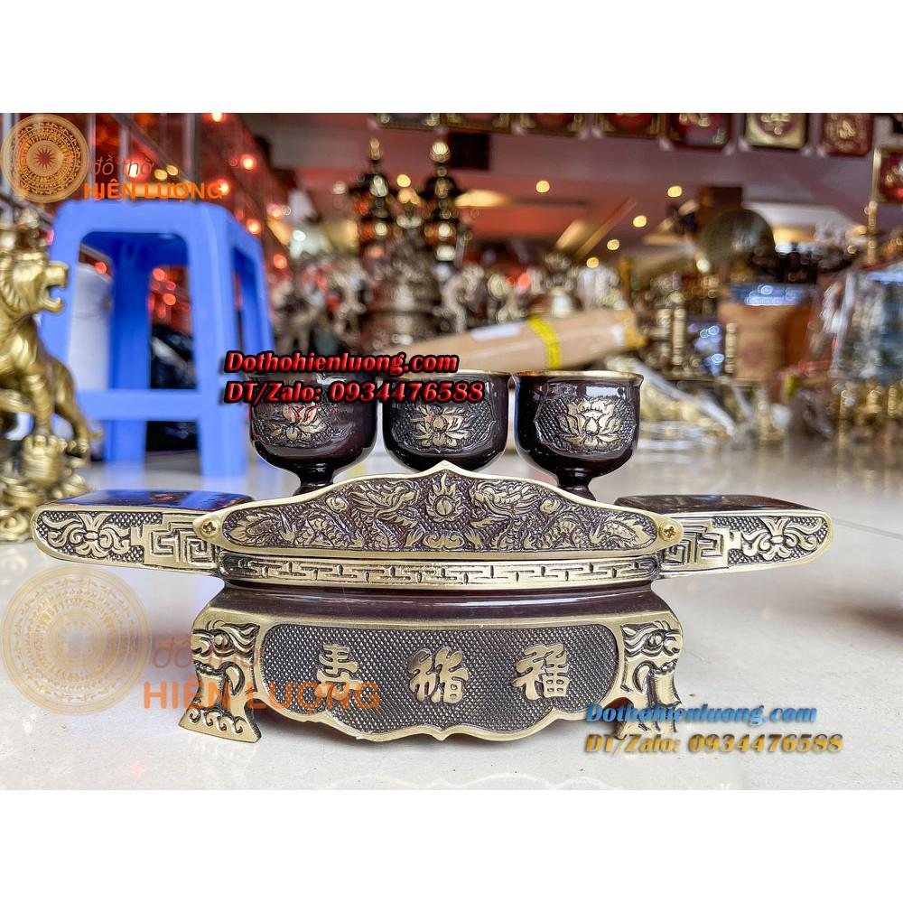 Bộ Ngai Chén Bằng Đồng Nguyên Chất Làm Màu Nâu Highlight Các Cỡ Đẹp Tinh Xảo