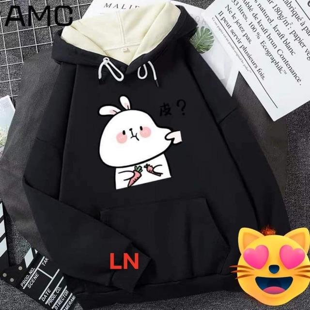 Áo hoodie thỏ trắng bẹo má 5D DA