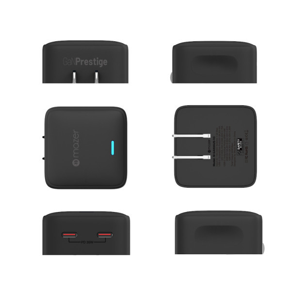 Củ sạc nhanh Mazer GanPrestige 35W US Wall Charger Siêu Nhỏ 02 Cổng USB-C Có Đèn Led Báo Sạc Nhanh Hàng Chính Hãng