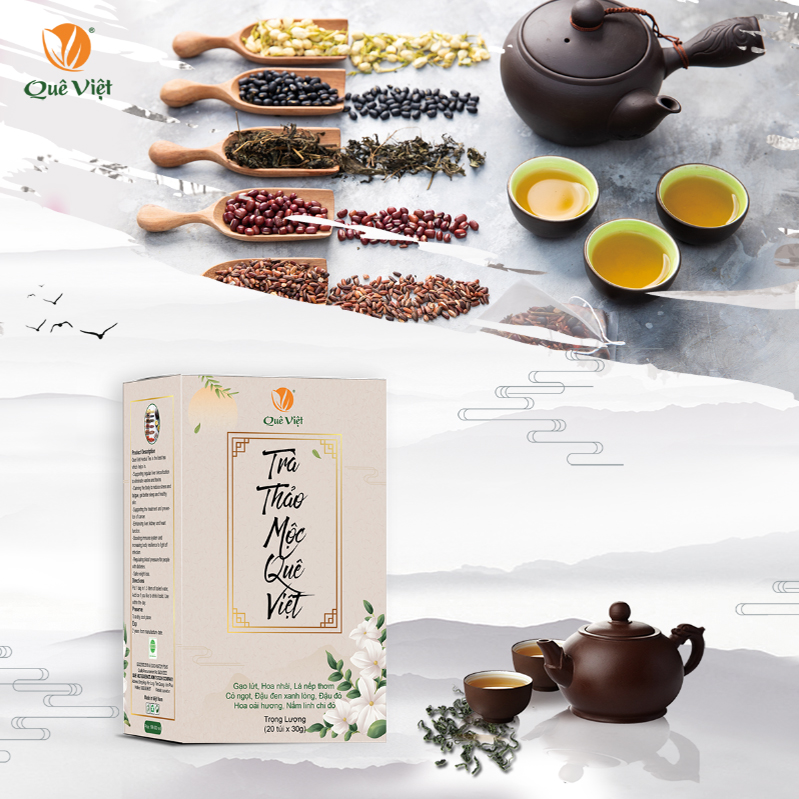 Trà thảo mộc Quê Việt - Mát gan, ngủ ngon, giảm căng thẳng mệt mỏi, nguyên liệu hữu cơ - hộp 600g