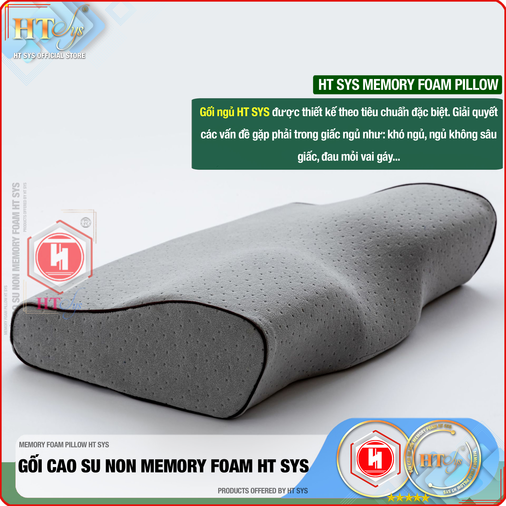 Gối Ngủ Cao Su Non Memory Foam Pillow HT SYS - Vạn Phúc - Gối Ngủ Trị Liệu - 50cmx30cm - Đem đến những giấc mơ tuyệt đẹp