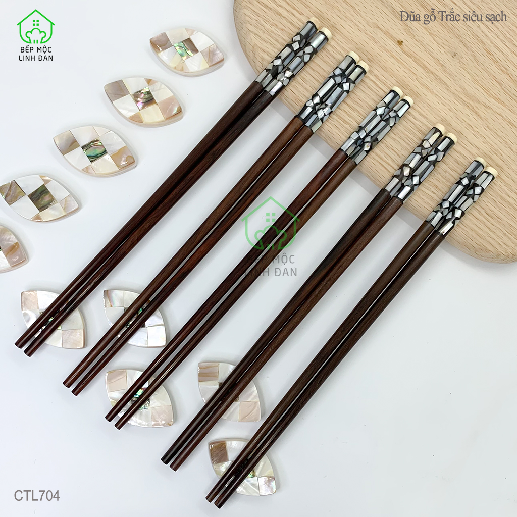 (5 Đôi) Đũa Trắc Tự Nhiên Siêu Sạch Cẩn Xà Cừ - Hoa Văn Sáng Đẹp [CTL704-5]