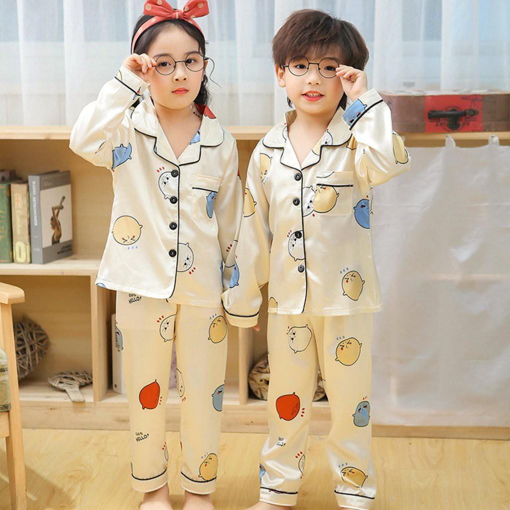 Bộ Ngủ Pijama Cho Bé Trai Bé Gái, Bộ Ngủ Mặc Nhà Chất Lụa In Hình Cực Yêu Cho Bé Từ 6-27kg Moon House