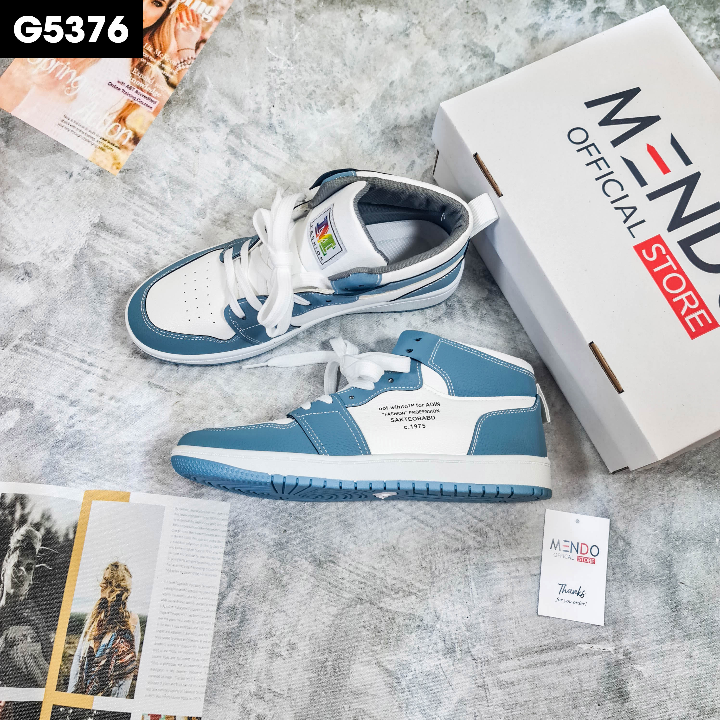 Giày Thể Thao Nam MENDO - Giày Sneaker Màu Xám - Xanh, Giày Thể Thao Cao Cổ Cực Chất - G5381