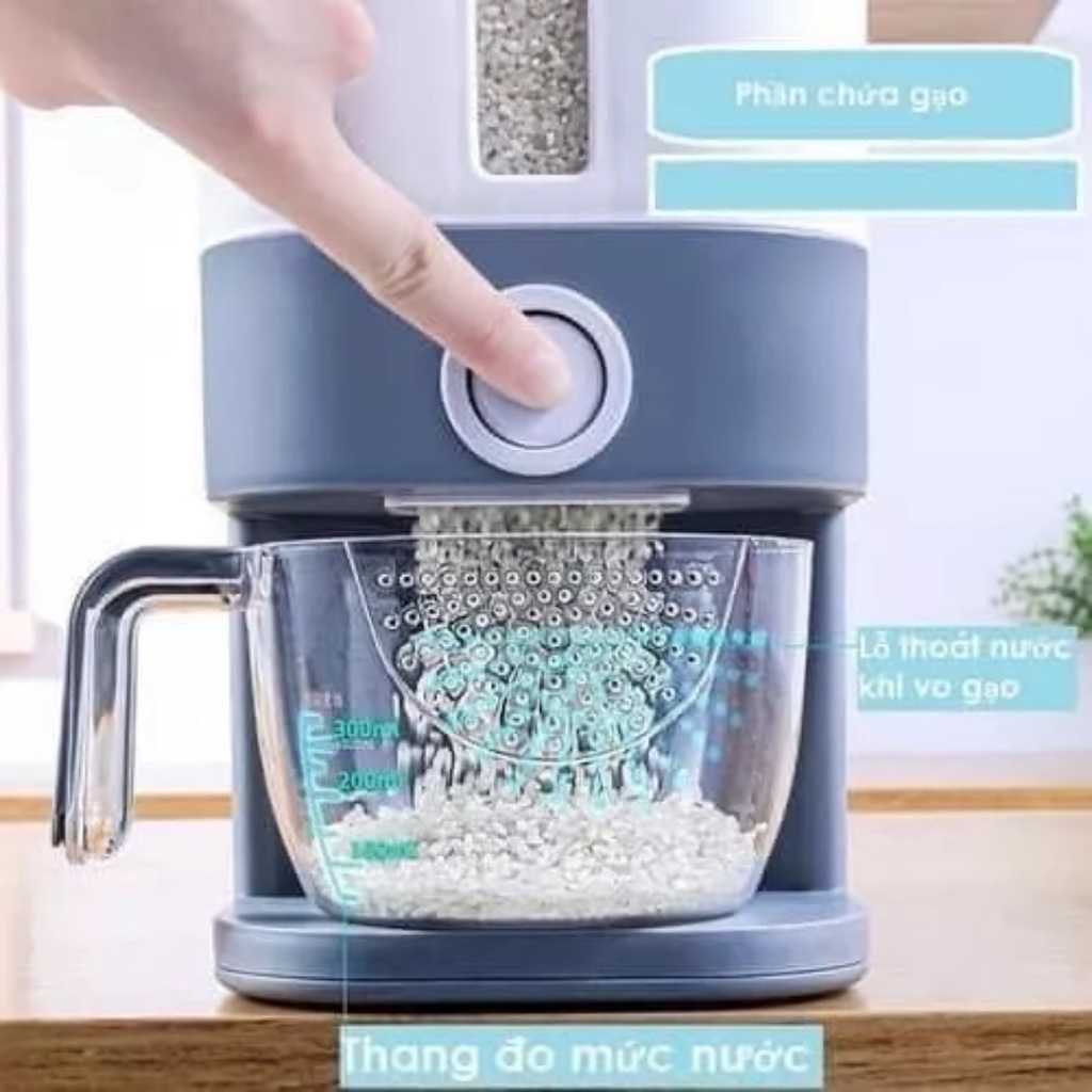 Hộp đựng gạo - Thùng đựng gạo tiện ích 10kg Hokori Việt Nhật Có Nút bấm lấy gạo tự động Tặng Kèm Ca Đong Gạo - Hàng Việt Nam