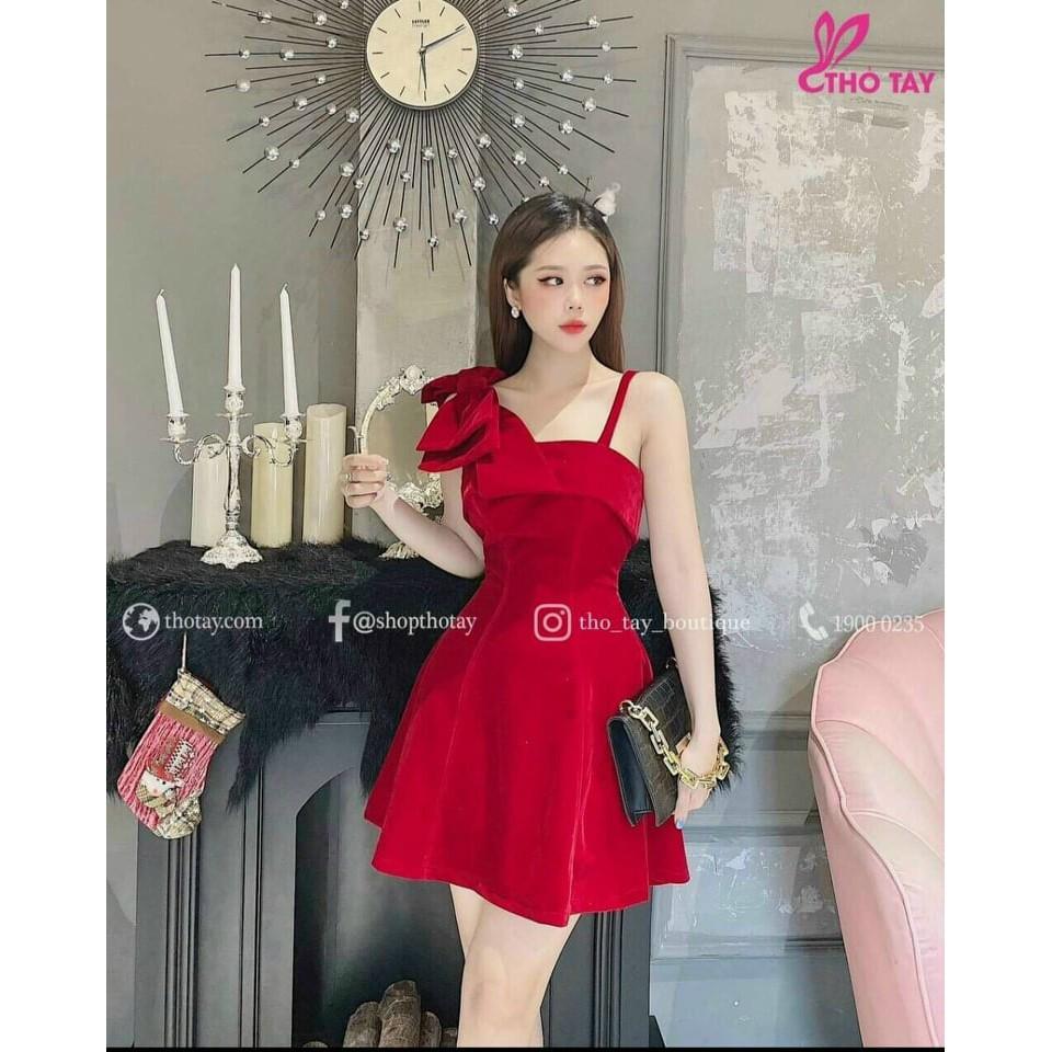 Đầm Xòe - Đầm Xòe Nữ 1 Dây Kết Nơ Vai Xinh Xắn