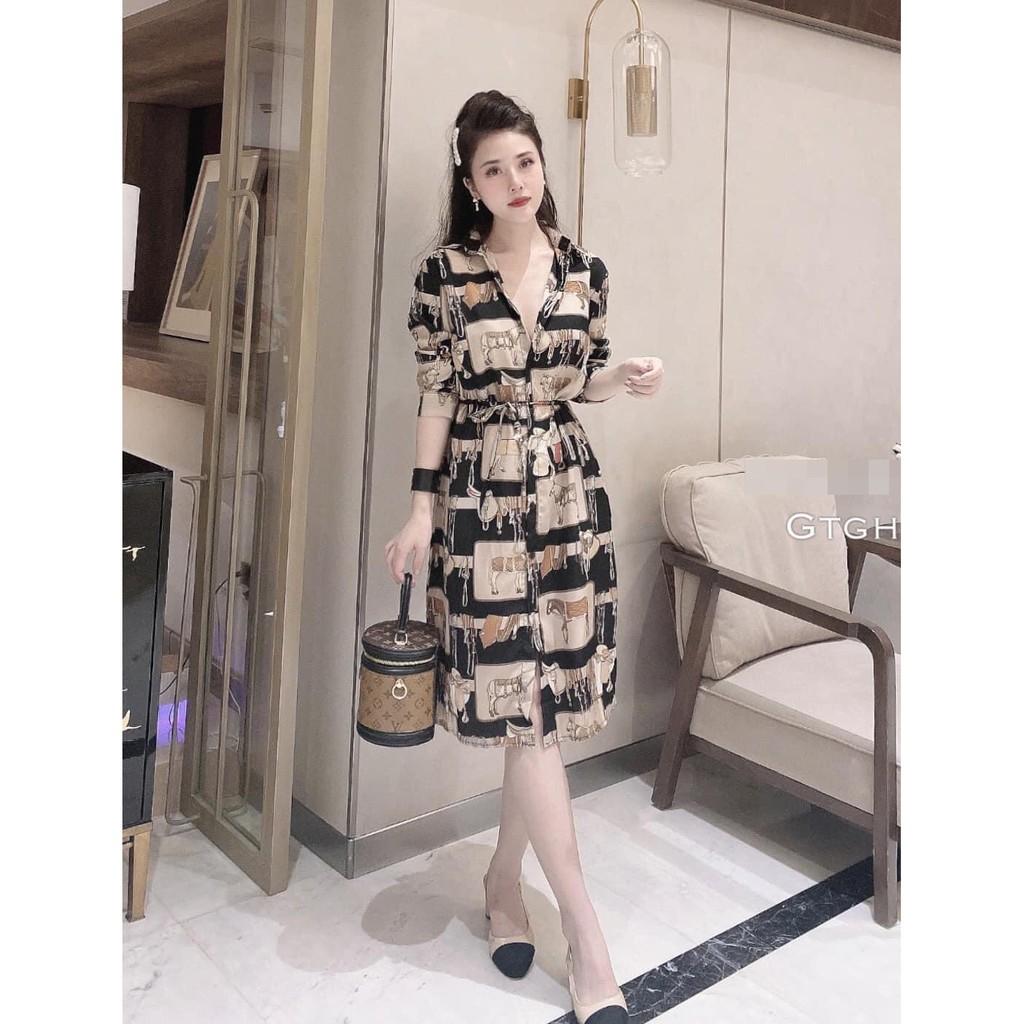 Đầm nữ ĐẦM SUÔNG IN NGỰA CỔ SƠ MI KÈM DÂY EO