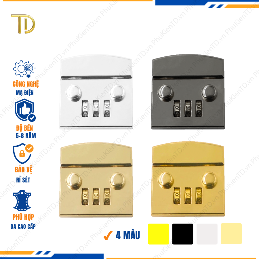 Khóa số túi xách, Khóa 3 số túi xách cao cấp công nghệ mạ điện độ bền 5-8 năm