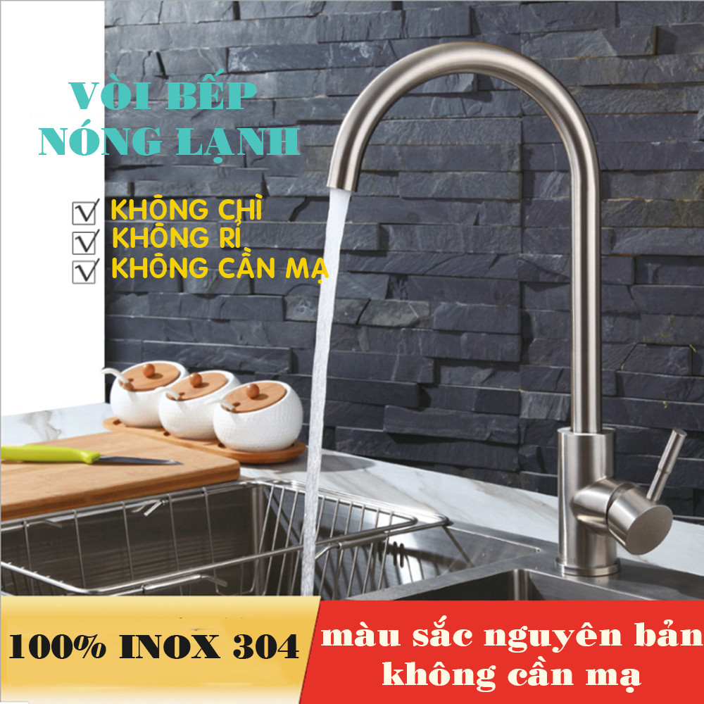 Vòi rửa chén bát nóng lạnh inox 304 KAMA RC04 - vòi rửa chén 100% inox 304 nguyên bản chức năng nóng lạnh, phù hợp với mọi không gian nhà bếp - tặng kèm bộ dây cấp nước inox 304 60cm