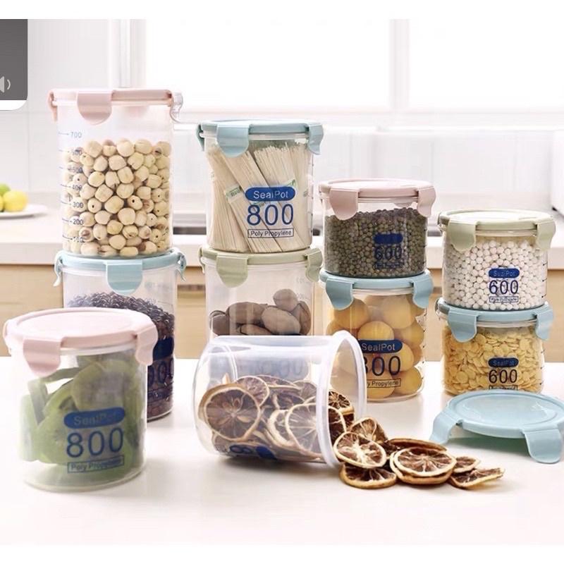 Set 3 hộp đựng thực phẩm, đựng hạt ngũ cốc, gia vị nắp kín, set gồm 3 hộp 600, 800, 1000ml, siêu tiện lợi