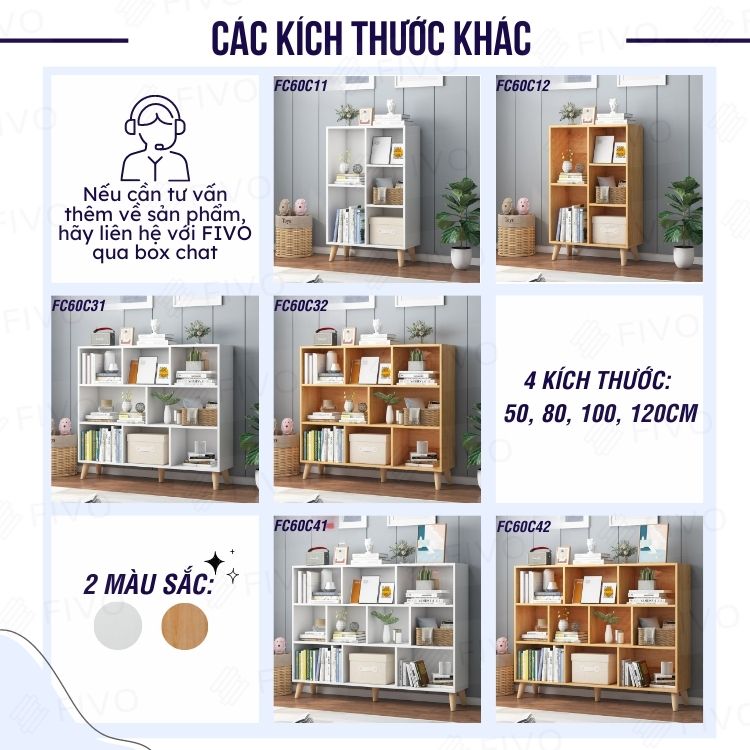 Kệ Sách Gỗ MDF FIVO FB60 (80 x 24 x 107cm) Thiết Kế Đơn Giản (Có Kèm Tấm Lưng) - Hàng Chính Hãng - Màu Vân Gỗ Nhạt