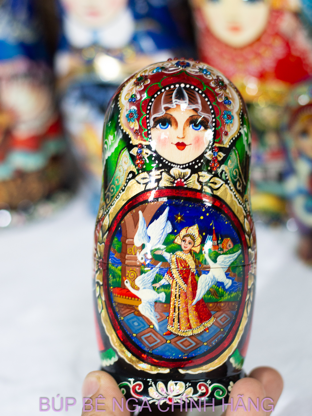 BỘ BÚP BÊ NGA MATRYOSHKA CAO CẤP 5 LỚP 15CM HOA VĂN "CÔNG CHÚA VÀ BẦY THIÊN NGA" RẤT ĐẸP VÀ SANG TRỌNG