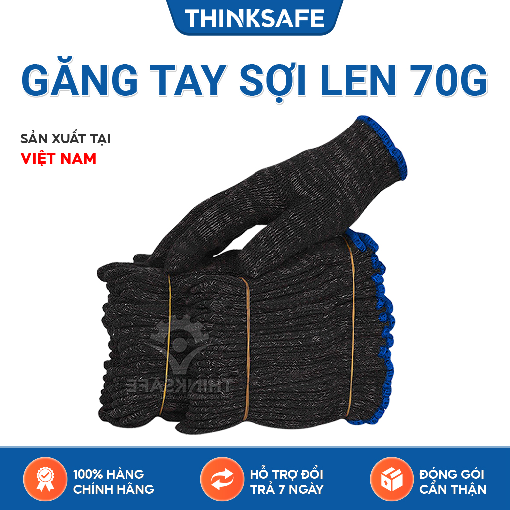 Găng tay bảo hộ lao động sợi len Thinksafe ôm sát, chống trượt, thao tác linh hoạt, găng tay len trắng , muối tiêu dày