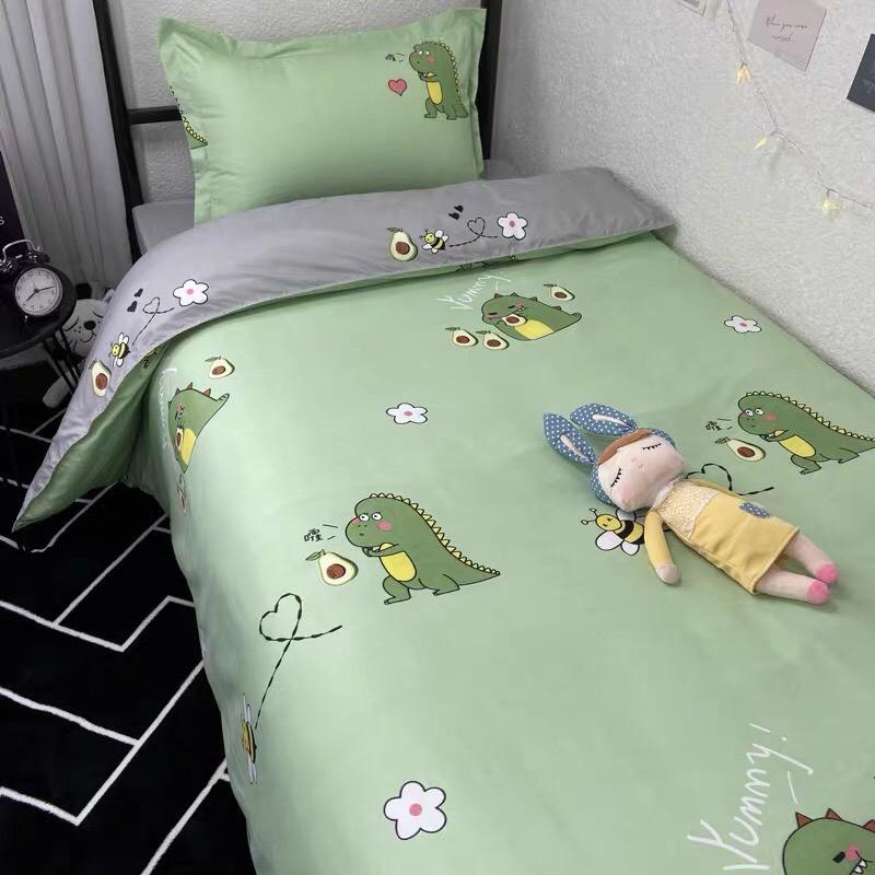Bộ chăn ga Cotton Poly khủng long con - mẫu mới phong cách Hàn Quốc
