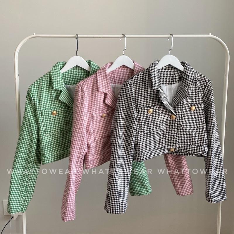 Áo khoác tweed kẻ ô caro nhí