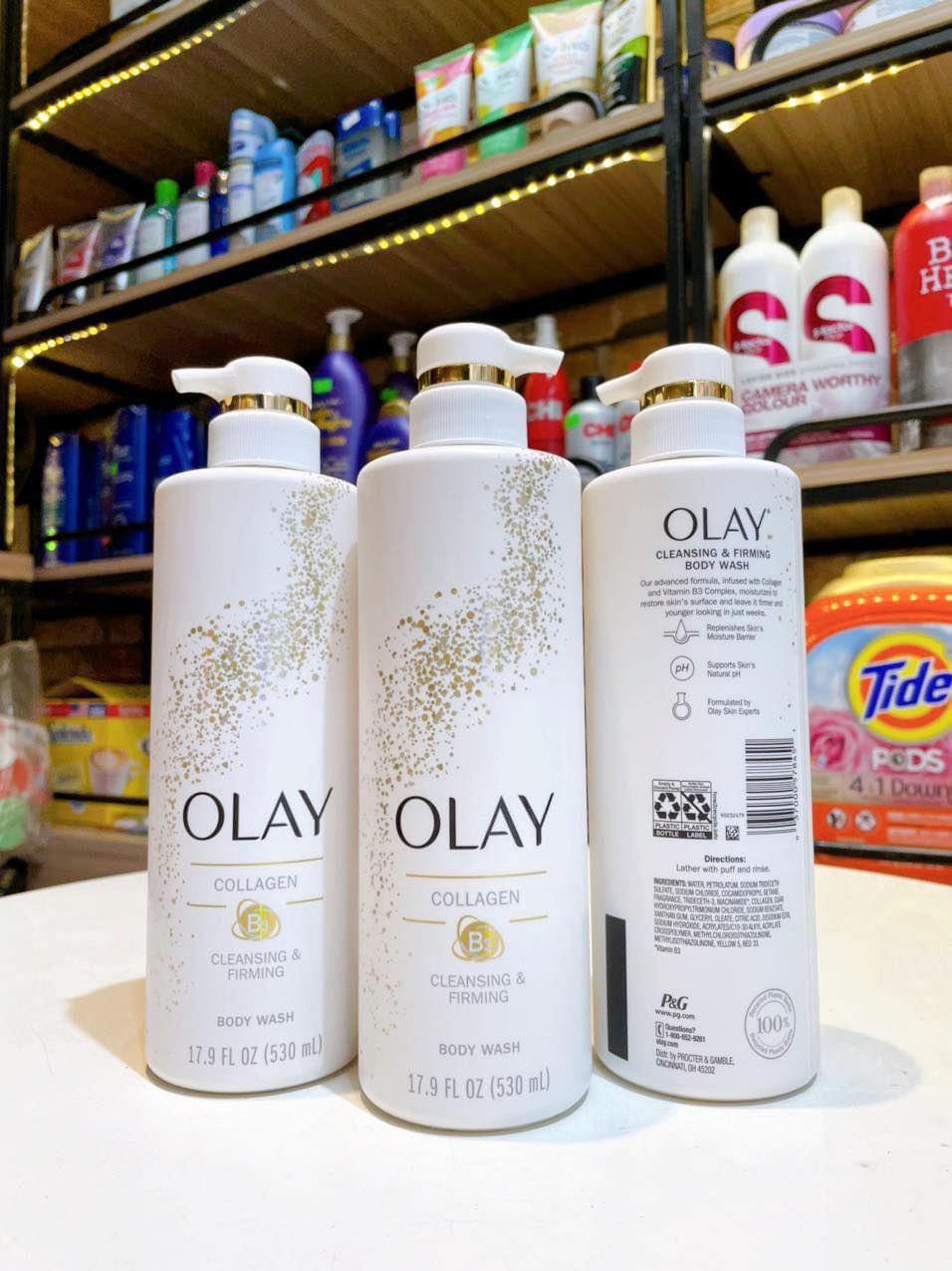 Sữa tắm Olay B3 collagen Cleansing &amp; Firming 530ml của mỹ-1 chai trắng( không có tem phụ- không xuất hóa đơn  )