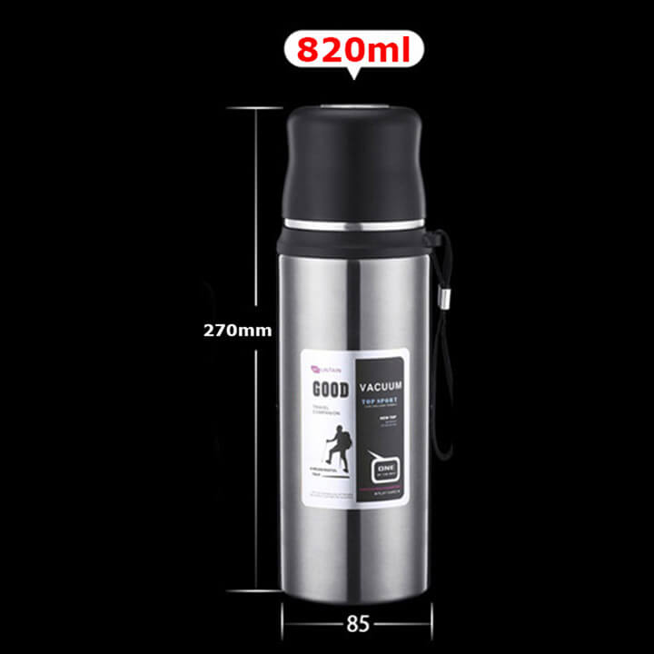 Bình giữ nhiệt nóng lạnh 820ML chất liệu Inox, bình đựng nước thể thao có dây đeo tiện dụng