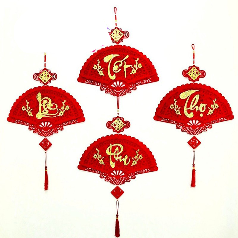 Set 4 Dây Treo Trang Trí Tết Hình Quạt, Liễn Khánh Trang Trí Nhà Cửa, Dây Chữ Phúc - Lộc - Thọ - Tết