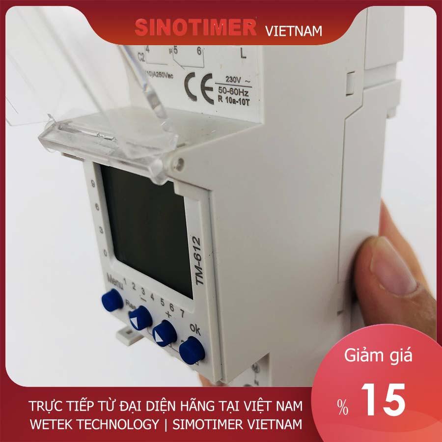 Timer 24h 7 ngày, 2 kênh độc lập, 2NO+2NC, 16A, 220V màn hình LCD, đa chức năng, Sinotimer TM-612, hàng xuất châu Âu