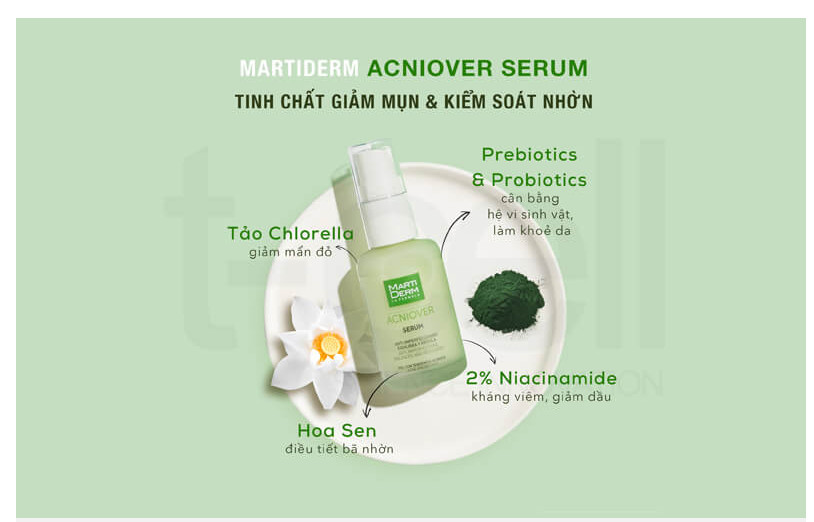 Tinh chất MartiDerm acniover serum 30ml TẶNG tẩy trang SVR