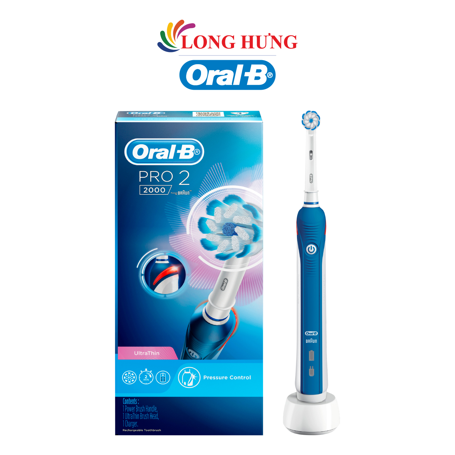 Bàn chải điện Oral-B Pro 2 2000 UltraThin - Hàng chính hãng - Xanh