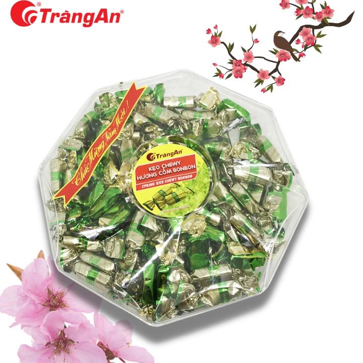 Kẹo Chewy hương cốm 300g, hộp tròn hoa, thương hiệu Tràng An, hạn sử dụng 8 tháng