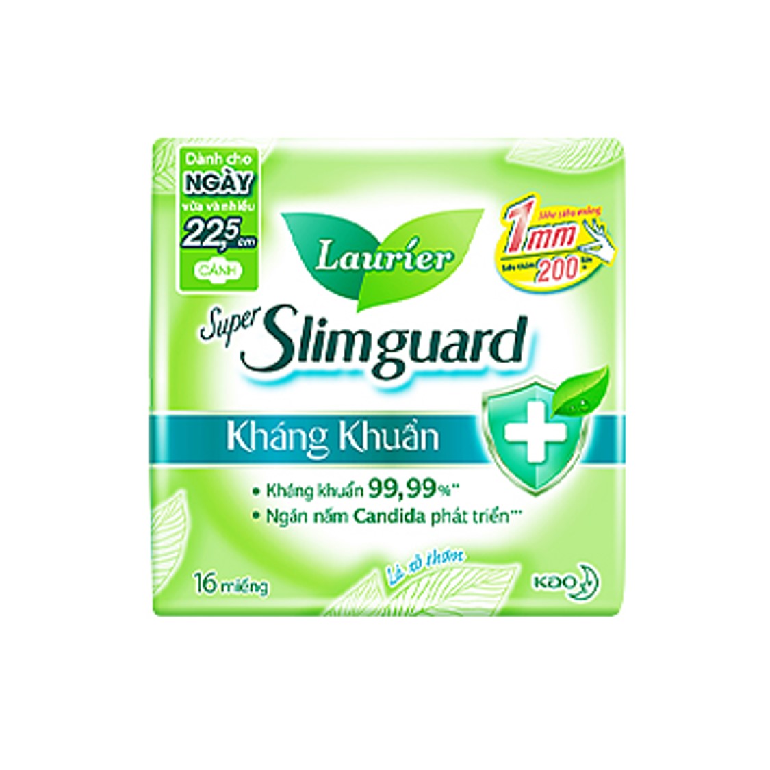 Combo 3 gói Băng Vệ Sinh Ban Ngày Laurier Super Slimguard Kháng Khuẩn Siêu Mỏng 1mm (22.5cm-16M)