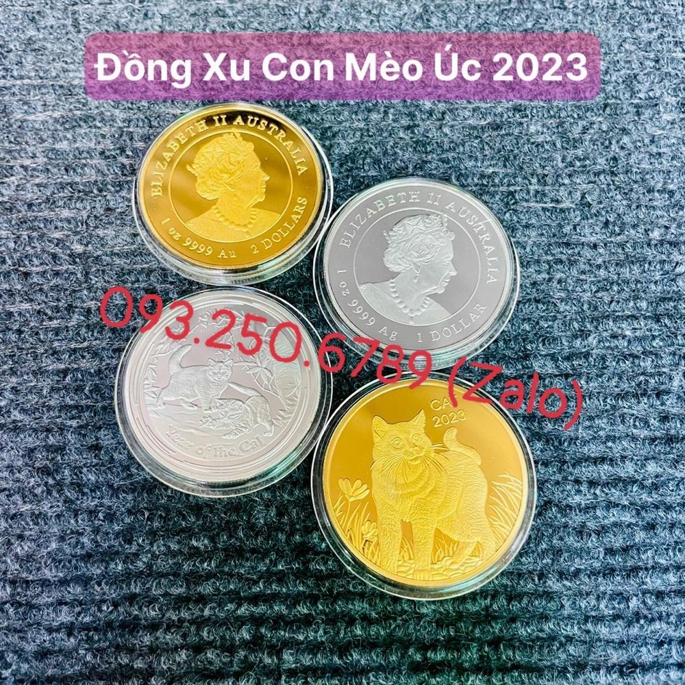 Cặp Móc khóa Tiền Xu Con Mèo Úc Vàng Bạc 2023 treo chìa xe máy, ô tô, Tiền lì xì tết 2023 , NELI