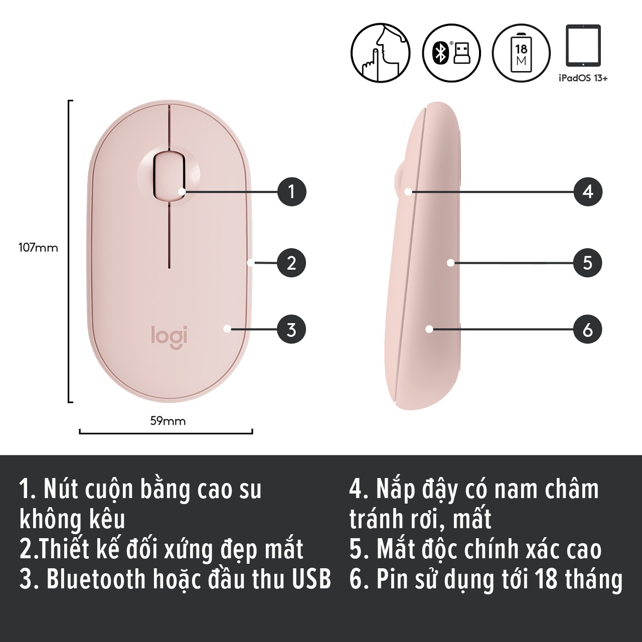 Chuột Bluetooth Silent Logitech Pebble M350 - Hàng chính hãng