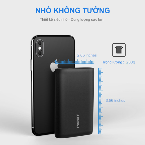 Sạc dự phòng Pisen Easy 5C 10000mAh (Type-C, 2A Smart) - Hàng chính hãng