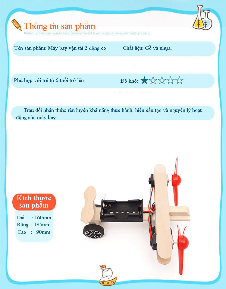 Bộ Đồ Chơi Lắp Ghép STEM Máy bay 2 Cánh Quạt, Đồ Chơi Mô Hình Máy Bay 2 Cánh Quạt, Đồ Chơi Gỗ Cao Cấp Máy Bay 2 Cánh Quạt,Đồ Chơi Khoa Học Tự Làm DIY Wood Steam- Chính Hãng BABYBOSS + Tặng Kèm Tranh Ghép Gỗ