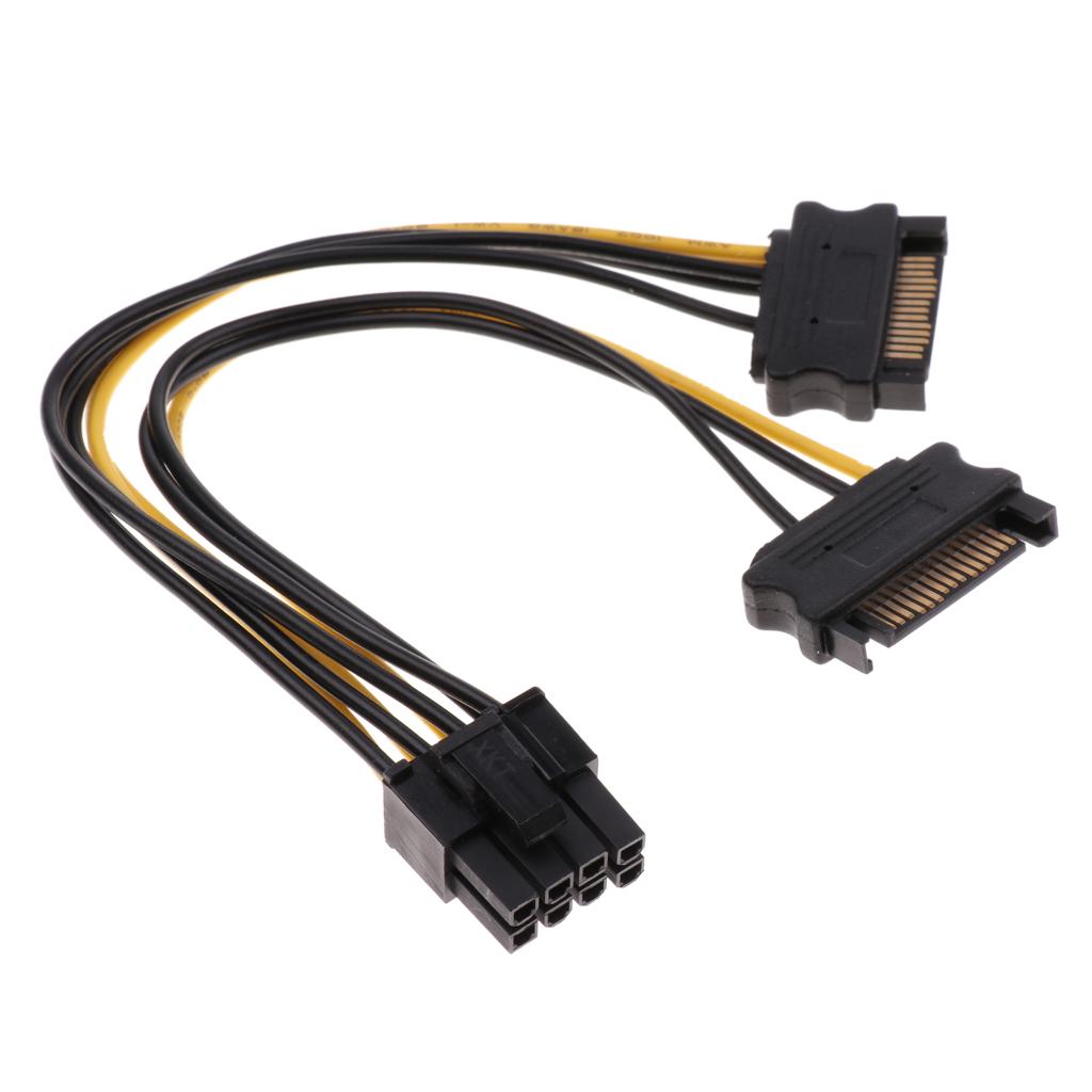 20cm PCI-E Dual SATA 15PIN to 8P Power Cables for Graphics Video Card of Computer