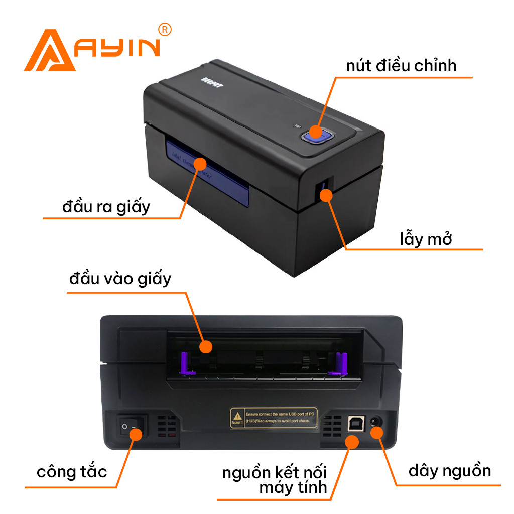 Máy In Nhiệt AYIN 480BT - In Đơn Hàng TMĐT, Hóa Đơn Vận Chuyển, Tem Nhãn Mã Vạch, Phiếu Gửi, Logo Không Cần Mực, Bill Thanh Toán, In Trên Điện Thoại, Máy In Khổ A6/A7 - Phiếu In Có Thể Dán Ngay - Kết Nối USB/Bluetooth - Hàng Nhập Khẩu