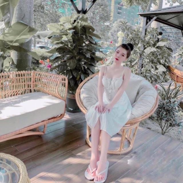 Đầm đũi xoè 2 dây cài nút có mút ngực xinh lung linh