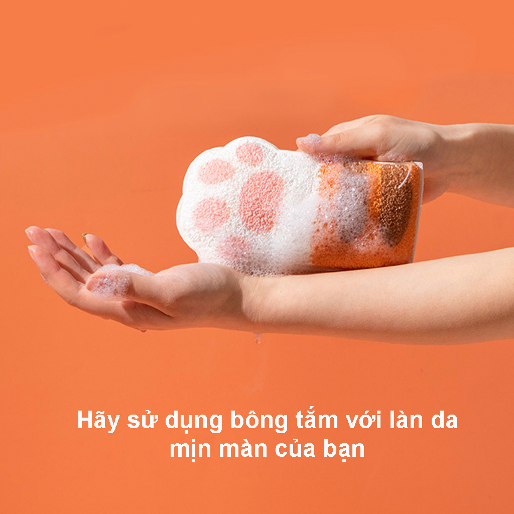 Bông tắm tẩy tế bào chết và bảo vệ làn da cho mẹ và bé, bông tắm có hình dáng chân mèo siêu dễ thương và độc đáo