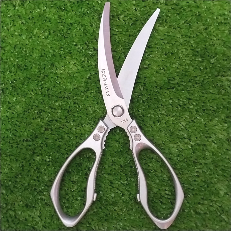 Keo nhà bếp Nhật Bản chuyên dùng cắt thịt lưỡi kéo cong đa chức năng -Phiên bản2024 - Bạc