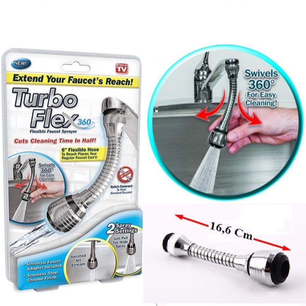Vòi Sen Tăng Áp Xoay 360 Độ Gắn Đầu Vòi Bồn Rửa Chén Bát Loại Có Hộp Turbo Flex