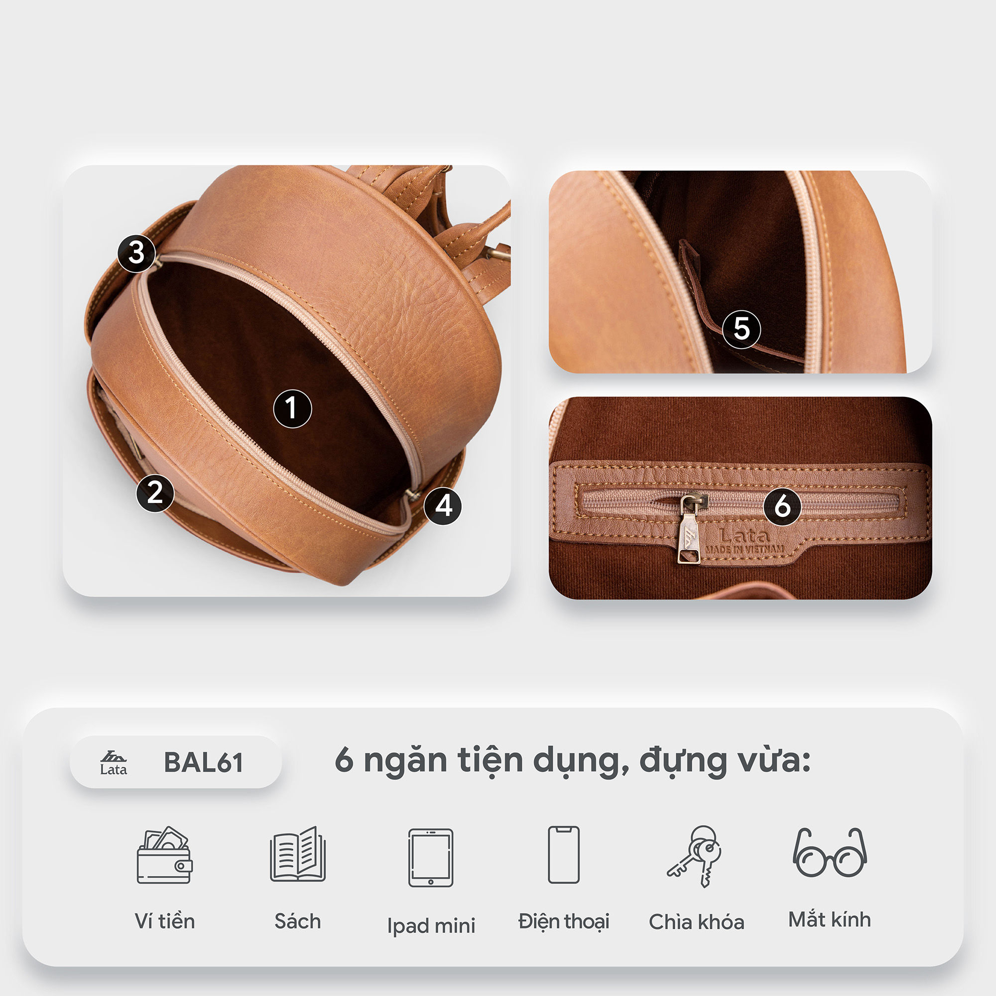 Balo da nữ mini phối ngăn họa tiết Lata BAL61