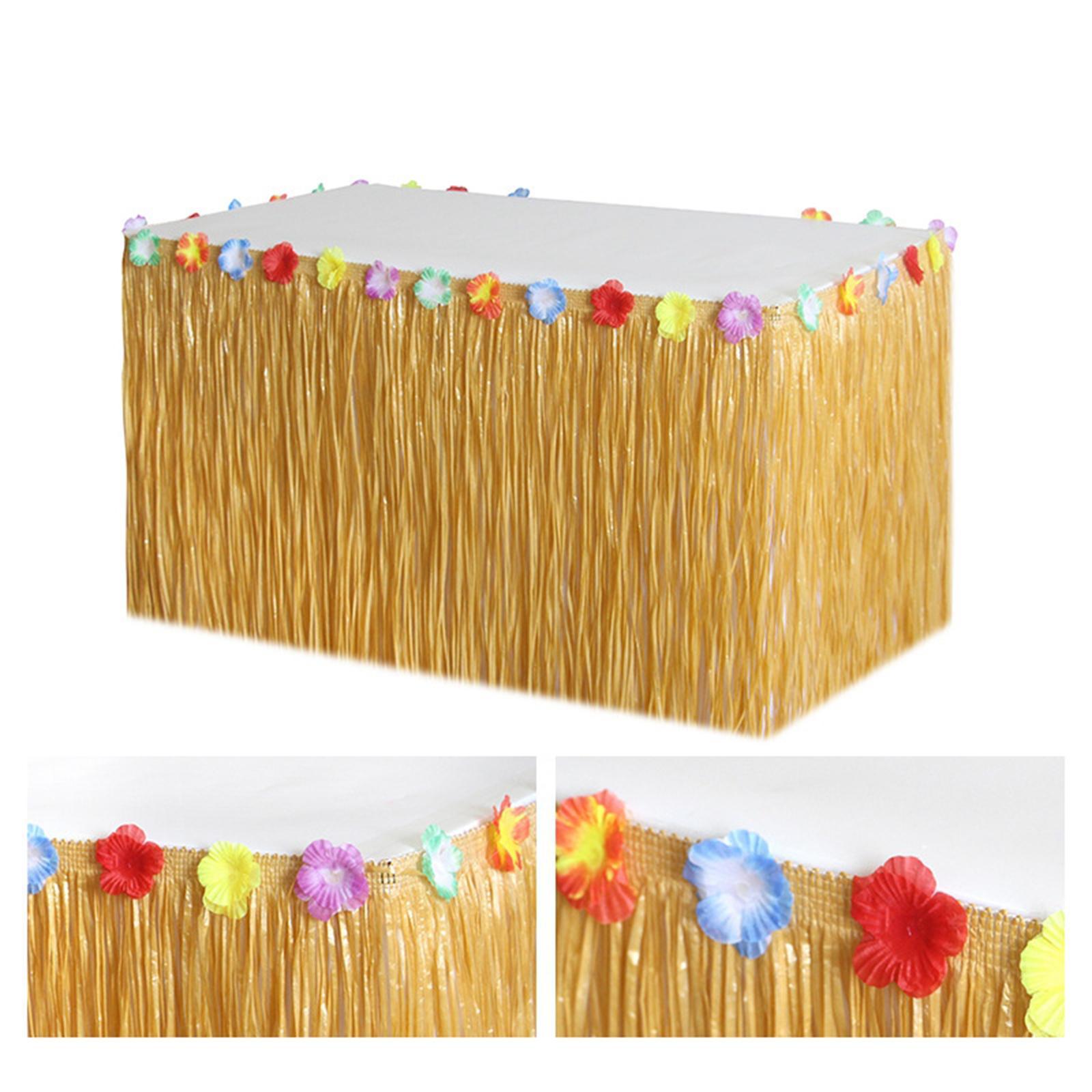 Artifical Grass Table Skirt Hawaiian Table Skirt Decor Lightweight Tropical Luau Party Decoration for Photo Props Camping Summer Theme Party