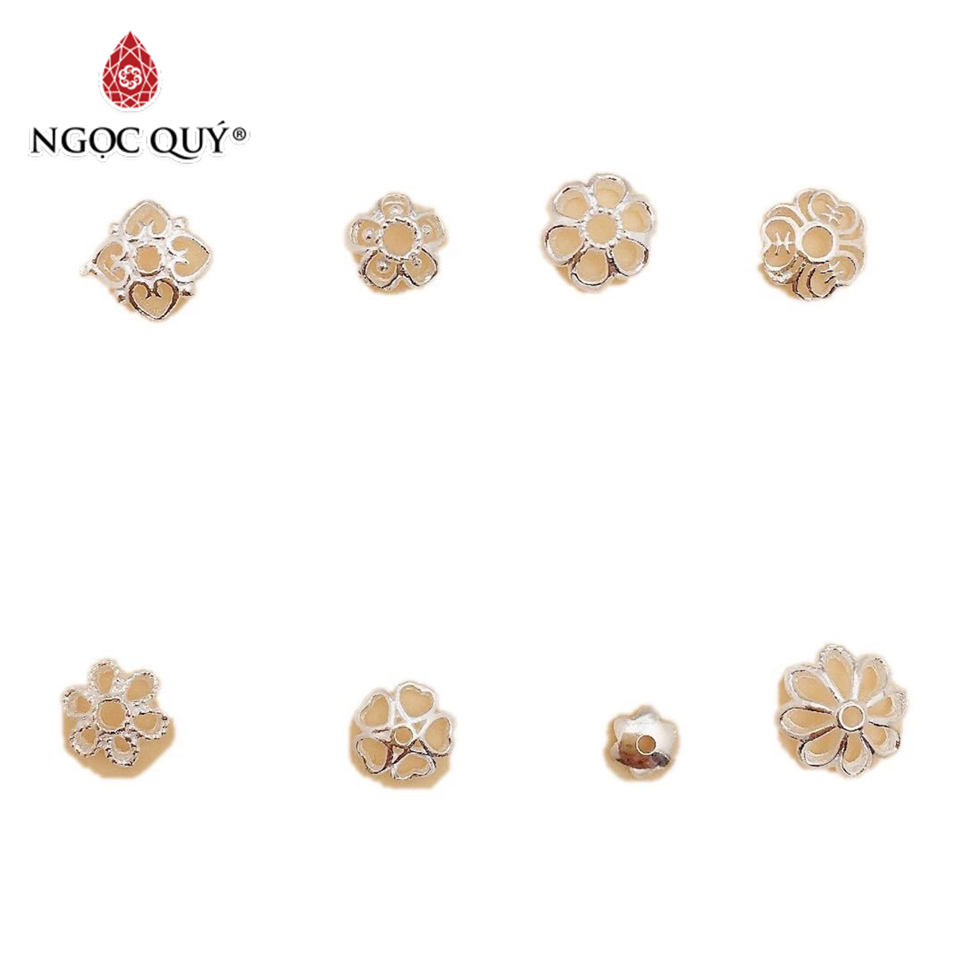 Combo 20 cái charm bạc trắng chụp hạt họa tiết xương cá - Ngọc Quý Gemstones