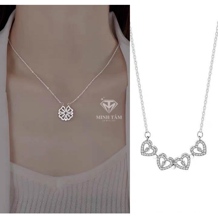 Dây chuyền cỏ bốn lá bạc đeo 2 kiểu,Dây chuyền bạc cỏ 4 lá trái tim-Minh Tâm Jewelry