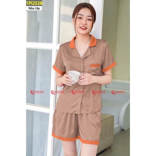 Đồ Bộ Pijama Nữ  Chất Lụa Satin Nhật Cao Cấp Áo Cộc Tay Quần Đùi Pha Màu Tinh Tế 1Pi25