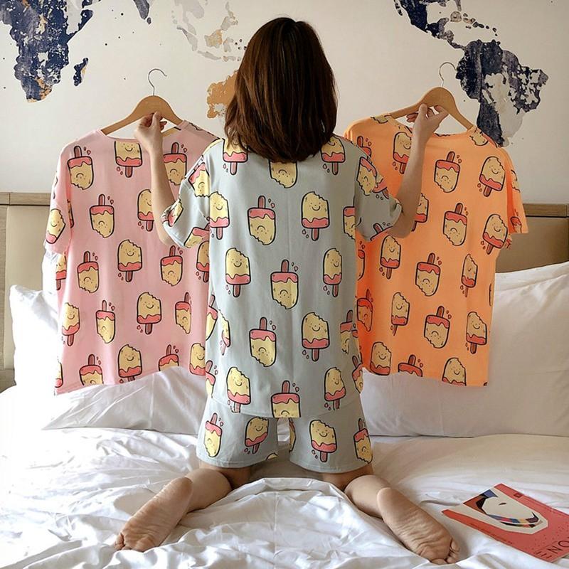 Bộ Đồ Ngủ Áo Tay Ngắn + Quần Short Xinh Xắn Cho Nữ