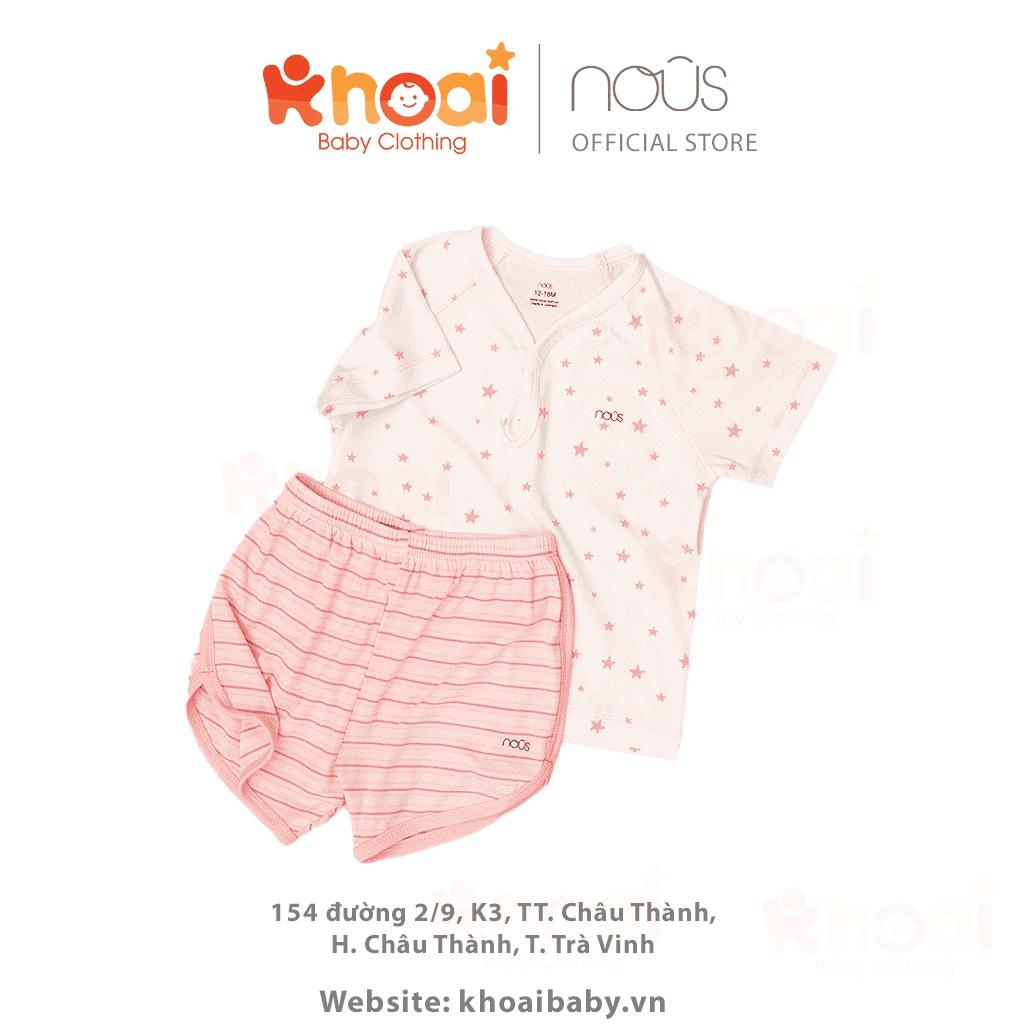 Bộ cài cổ cộc Nous kẻ hồng họa tiết sao hồng - Chất liệu Nu Petit 95% cotton thiên nhiên