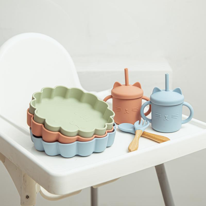 5 Cái/bộ Hoạt Hình Dễ Thương Sư Tử Cho Bé Ốp Dẻo Silicon Thìa Ăn Cho Bé Bát Silicon Cho Bé Silica Gel Món Ăn Trẻ Em Bộ Đồ Ăn